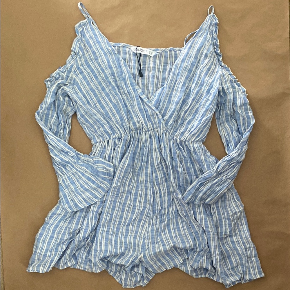 Zara Basic Striped Cold Shoulder Romper